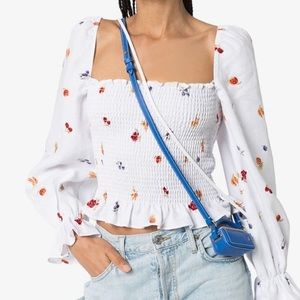 reformation fruit print linen blouse white